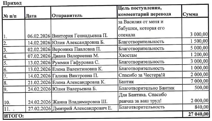 Поступления за февраль 2026